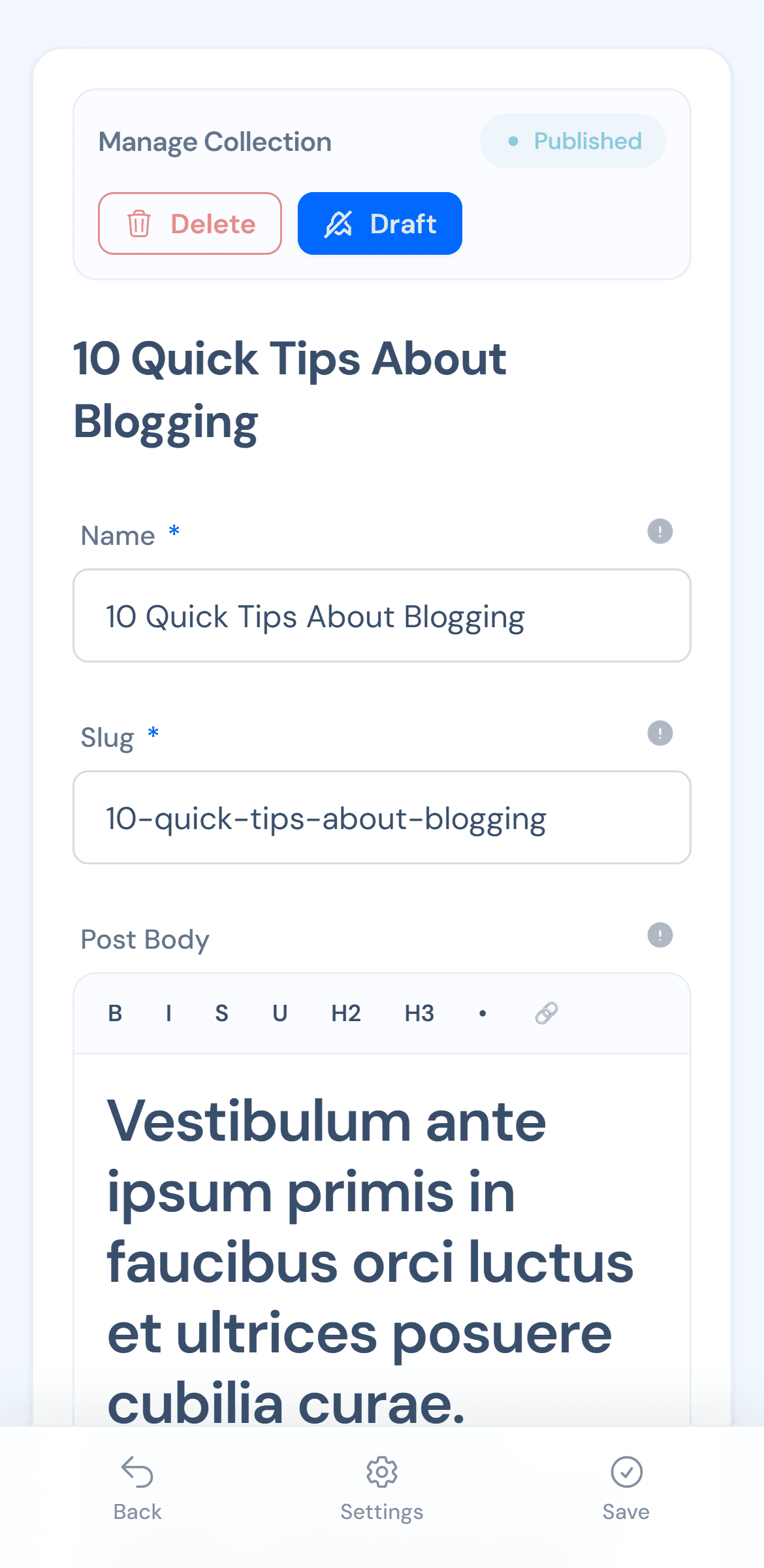 Editing a Webflow CMS item in MobileFlow